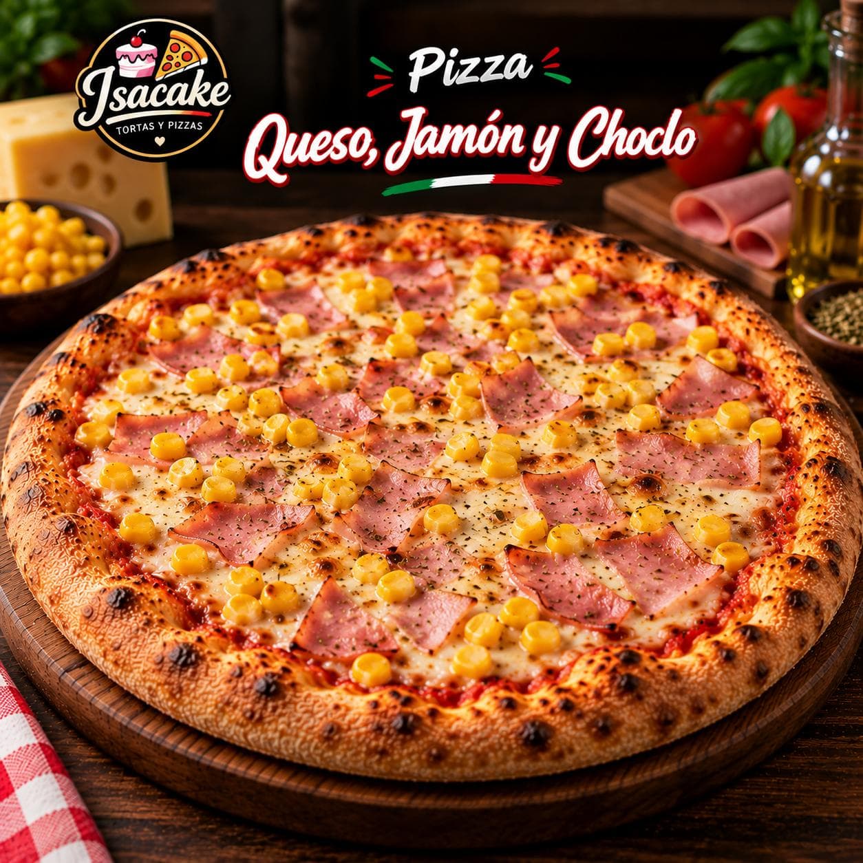 PIZZA QUESO JAMON CHOCLO
